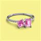 2 - Elyse 6.00 mm Cushion Shape and 7x5 mm Emerald Shape Lab Created Pink Sapphire 2 Stone Duo Ring 