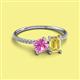 2 - Elyse 6.00 mm Cushion Shape Lab Created Pink Sapphire and 7x5 mm Emerald Shape Lab Created Yellow Sapphire 2 Stone Duo Ring 