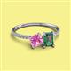 2 - Elyse 6.00 mm Cushion Shape Lab Created Pink Sapphire and 7x5 mm Emerald Shape Lab Created Alexandrite 2 Stone Duo Ring 