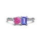 1 - Elyse 6.00 mm Cushion Shape Lab Created Pink Sapphire and 7x5 mm Emerald Shape Tanzanite 2 Stone Duo Ring 