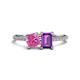 1 - Elyse 6.00 mm Cushion Shape Lab Created Pink Sapphire and 7x5 mm Emerald Shape Amethyst 2 Stone Duo Ring 
