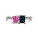1 - Elyse 6.00 mm Cushion Shape Lab Created Pink Sapphire and 7x5 mm Emerald Shape London Blue Topaz 2 Stone Duo Ring 