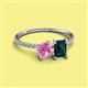 2 - Elyse 6.00 mm Cushion Shape Lab Created Pink Sapphire and 7x5 mm Emerald Shape London Blue Topaz 2 Stone Duo Ring 