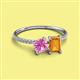 2 - Elyse 6.00 mm Cushion Shape Lab Created Pink Sapphire and 7x5 mm Emerald Shape Citrine 2 Stone Duo Ring 