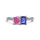1 - Elyse 6.00 mm Cushion Shape Lab Created Pink Sapphire and 7x5 mm Emerald Shape Iolite 2 Stone Duo Ring 