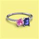2 - Elyse 6.00 mm Cushion Shape Lab Created Pink Sapphire and 7x5 mm Emerald Shape Iolite 2 Stone Duo Ring 