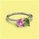 2 - Elyse 6.00 mm Cushion Shape Lab Created Pink Sapphire and 7x5 mm Emerald Shape Peridot 2 Stone Duo Ring 