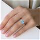 5 - Elyse 6.00 mm Cushion Shape Forever One Moissanite and 7x5 mm Emerald Shape Blue Topaz 2 Stone Duo Ring 