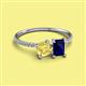 2 - Elyse 6.00 mm Cushion Shape Lab Created Yellow Sapphire and 7x5 mm Emerald Shape Lab Created Blue Sapphire 2 Stone Duo Ring 