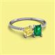 2 - Elyse 6.00 mm Cushion Shape Lab Created Yellow Sapphire and 7x5 mm Emerald Shape Lab Created Emerald 2 Stone Duo Ring 