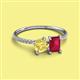 2 - Elyse 6.00 mm Cushion Shape Lab Created Yellow Sapphire and 7x5 mm Emerald Shape Lab Created Ruby 2 Stone Duo Ring 