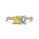 1 - Elyse 6.00 mm Cushion Shape Lab Created Yellow Sapphire and GIA Certified 7x5 mm Emerald Shape Diamond 2 Stone Duo Ring 