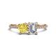 1 - Elyse 6.00 mm Cushion Shape Lab Created Yellow Sapphire and GIA Certified 7x5 mm Emerald Shape Diamond 2 Stone Duo Ring 