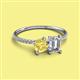 2 - Elyse 6.00 mm Cushion Shape Lab Created Yellow Sapphire and GIA Certified 7x5 mm Emerald Shape Diamond 2 Stone Duo Ring 
