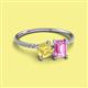 2 - Elyse 6.00 mm Cushion Shape Lab Created Yellow Sapphire and 7x5 mm Emerald Shape Lab Created Pink Sapphire 2 Stone Duo Ring 