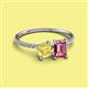 2 - Elyse 6.00 mm Cushion Shape Lab Created Yellow Sapphire and 7x5 mm Emerald Shape Pink Tourmaline 2 Stone Duo Ring 