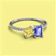 2 - Elyse 6.00 mm Cushion Shape Lab Created Yellow Sapphire and 7x5 mm Emerald Shape Tanzanite 2 Stone Duo Ring 