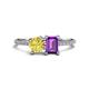 1 - Elyse 6.00 mm Cushion Shape Lab Created Yellow Sapphire and 7x5 mm Emerald Shape Amethyst 2 Stone Duo Ring 