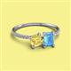 2 - Elyse 6.00 mm Cushion Shape Lab Created Yellow Sapphire and 7x5 mm Emerald Shape Blue Topaz 2 Stone Duo Ring 