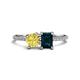 1 - Elyse 6.00 mm Cushion Shape Lab Created Yellow Sapphire and 7x5 mm Emerald Shape London Blue Topaz 2 Stone Duo Ring 