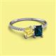 2 - Elyse 6.00 mm Cushion Shape Lab Created Yellow Sapphire and 7x5 mm Emerald Shape London Blue Topaz 2 Stone Duo Ring 