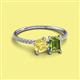 2 - Elyse 6.00 mm Cushion Shape Lab Created Yellow Sapphire and 7x5 mm Emerald Shape Peridot 2 Stone Duo Ring 