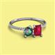 2 - Elyse 6.00 mm Cushion Shape Lab Created Alexandrite and 7x5 mm Emerald Shape Lab Created Ruby 2 Stone Duo Ring 