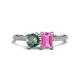 1 - Elyse 6.00 mm Cushion Shape Lab Created Alexandrite and 7x5 mm Emerald Shape Lab Created Pink Sapphire 2 Stone Duo Ring 
