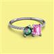 2 - Elyse 6.00 mm Cushion Shape Lab Created Alexandrite and 7x5 mm Emerald Shape Lab Created Pink Sapphire 2 Stone Duo Ring 