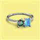 2 - Elyse 6.00 mm Cushion Shape Lab Created Alexandrite and 7x5 mm Emerald Shape Blue Topaz 2 Stone Duo Ring 