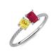 3 - Elyse 6.00 mm Cushion Shape Lab Created Yellow Sapphire and 7x5 mm Emerald Shape Lab Created Ruby 2 Stone Duo Ring 