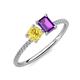 3 - Elyse 6.00 mm Cushion Shape Lab Created Yellow Sapphire and 7x5 mm Emerald Shape Amethyst 2 Stone Duo Ring 