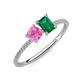 3 - Elyse 6.00 mm Cushion Shape Lab Created Pink Sapphire and 7x5 mm Emerald Shape Lab Created Emerald 2 Stone Duo Ring 