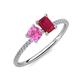 3 - Elyse 6.00 mm Cushion Shape Lab Created Pink Sapphire and 7x5 mm Emerald Shape Lab Created Ruby 2 Stone Duo Ring 