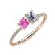 3 - Elyse 6.00 mm Cushion Shape Lab Created Pink Sapphire and GIA Certified 7x5 mm Emerald Shape Diamond 2 Stone Duo Ring 