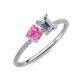 3 - Elyse 6.00 mm Cushion Shape Lab Created Pink Sapphire and GIA Certified 7x5 mm Emerald Shape Diamond 2 Stone Duo Ring 