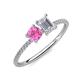 3 - Elyse 6.00 mm Cushion Shape Lab Created Pink Sapphire and 7x5 mm Emerald Shape White Sapphire 2 Stone Duo Ring 
