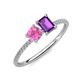 3 - Elyse 6.00 mm Cushion Shape Lab Created Pink Sapphire and 7x5 mm Emerald Shape Amethyst 2 Stone Duo Ring 