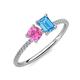 3 - Elyse 6.00 mm Cushion Shape Lab Created Pink Sapphire and 7x5 mm Emerald Shape Blue Topaz 2 Stone Duo Ring 
