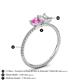 4 - Elyse 6.00 mm Cushion Shape Lab Created Pink Sapphire and 7x5 mm Emerald Shape White Sapphire 2 Stone Duo Ring 