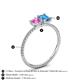 4 - Elyse 6.00 mm Cushion Shape Lab Created Pink Sapphire and 7x5 mm Emerald Shape Blue Topaz 2 Stone Duo Ring 