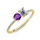 3 - Elyse 6.00 mm Cushion Shape Amethyst and GIA Certified 7x5 mm Emerald Shape Diamond 2 Stone Duo Ring 