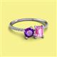 2 - Elyse 6.00 mm Cushion Shape Amethyst and 7x5 mm Emerald Shape Lab Created Pink Sapphire 2 Stone Duo Ring 