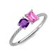 3 - Elyse 6.00 mm Cushion Shape Amethyst and 7x5 mm Emerald Shape Lab Created Pink Sapphire 2 Stone Duo Ring 