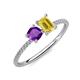 3 - Elyse 6.00 mm Cushion Shape Amethyst and 7x5 mm Emerald Shape Lab Created Yellow Sapphire 2 Stone Duo Ring 