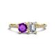1 - Elyse 6.00 mm Cushion Shape Amethyst and GIA Certified 7x5 mm Emerald Shape Diamond 2 Stone Duo Ring 