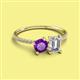 2 - Elyse 6.00 mm Cushion Shape Amethyst and GIA Certified 7x5 mm Emerald Shape Diamond 2 Stone Duo Ring 