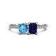 1 - Elyse 6.00 mm Cushion Shape Blue Topaz and 7x5 mm Emerald Shape Lab Created Blue Sapphire 2 Stone Duo Ring 