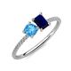 3 - Elyse 6.00 mm Cushion Shape Blue Topaz and 7x5 mm Emerald Shape Lab Created Blue Sapphire 2 Stone Duo Ring 