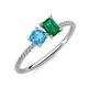 3 - Elyse 6.00 mm Cushion Shape Blue Topaz and 7x5 mm Emerald Shape Lab Created Emerald 2 Stone Duo Ring 